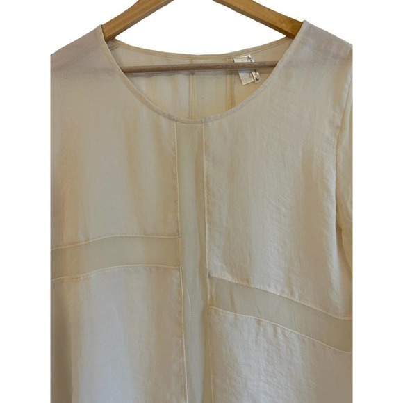 Line & Dot Size Medium Mixed Media‎ Silk Highlow Blouse Nude Tan Laginlook - Picture 3 of 7